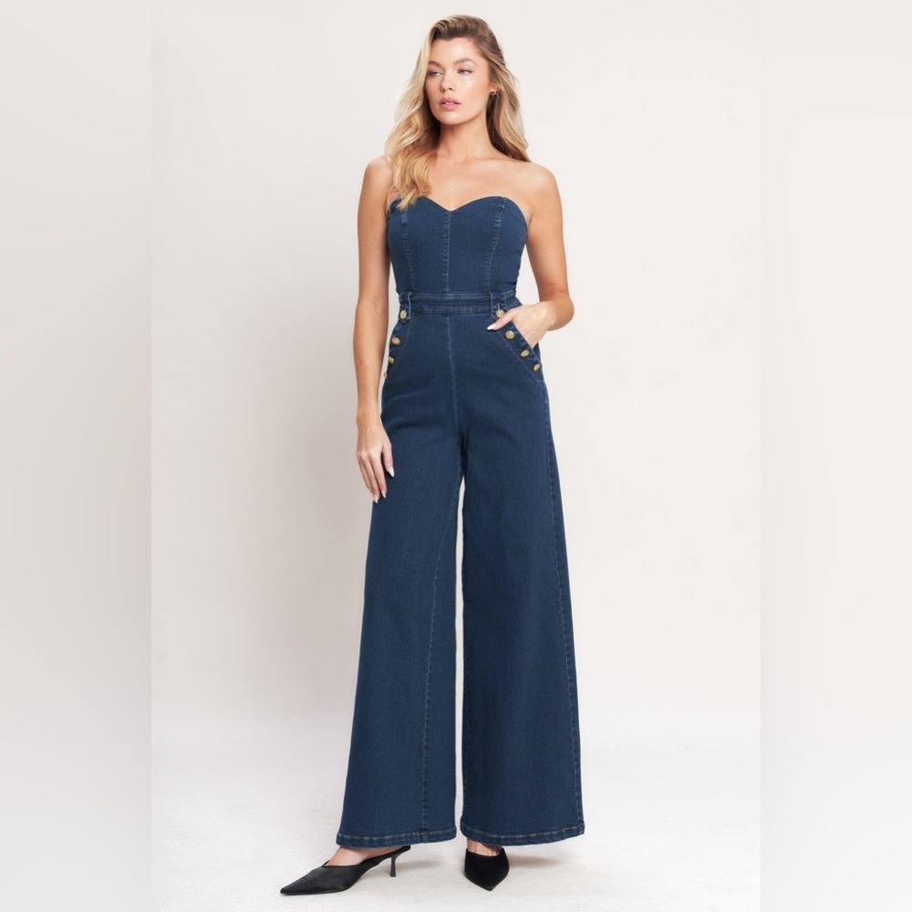 Nwt  Blue denim Women's wide leg‎ jumpsuit